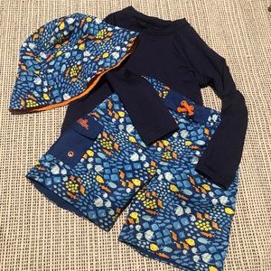Little boys swim set: rash guard, trunks, hat